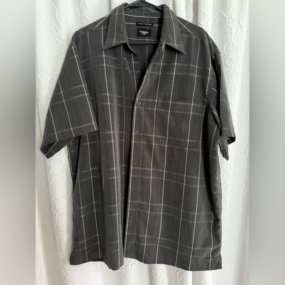 Luxury Microfiber Haggar(XL)-Charcoal Plaid Microfiber Shirt - Picture 1 of 3